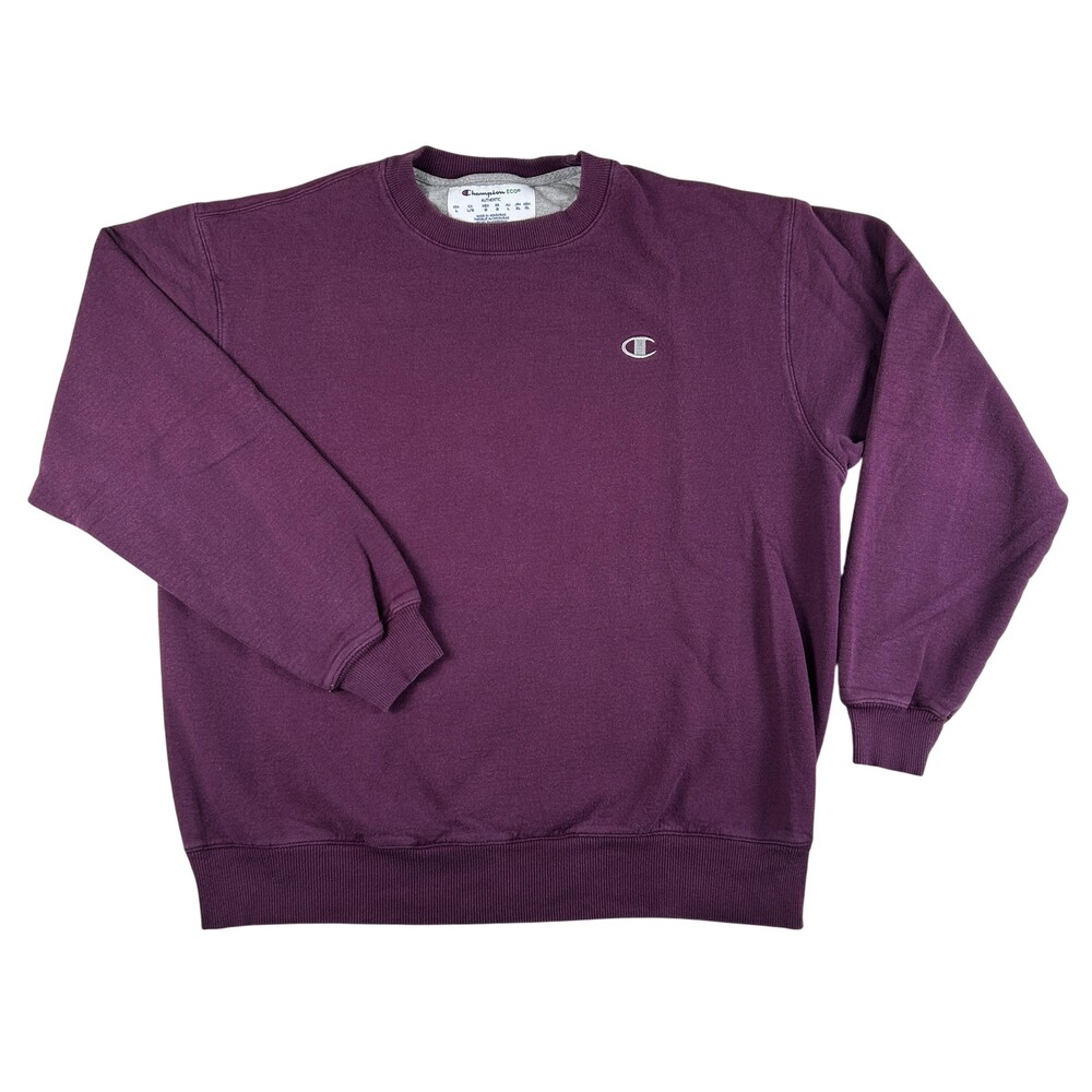 Champion Sweatshirt Mens Large Purple Fleece Pullover Crewneck Embroidered Logo
